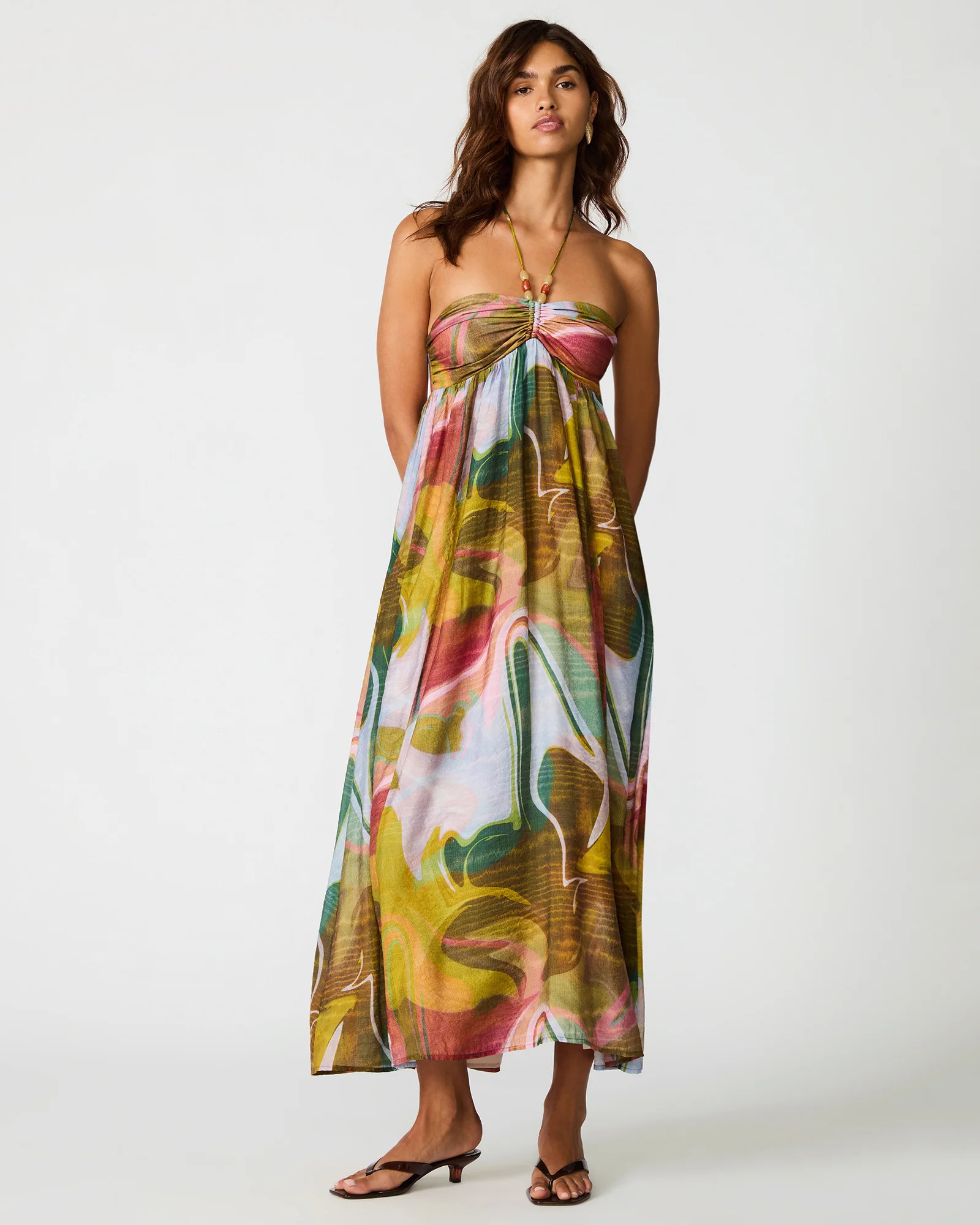 YAZMINA Marble Halter Beads Flowy Women's Maxi Dress | Steve Madden (US)