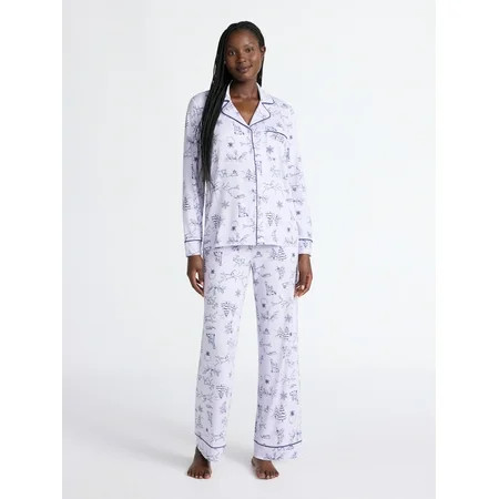 Joyspun Women’s Dreamy Soft Collection Long Sleeve Top and Pants Pajama Set Sizes XS-4X | Walmart (US)
