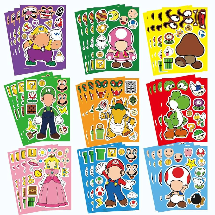 36 Sheets Mario Make a Face Stickers, Cartoon Book Crafts for Kids, DIY Party Supplies Favors You... | Amazon (US)