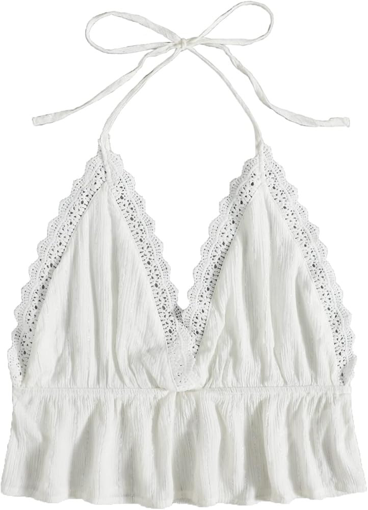 SweatyRocks Women's Deep V Neck Halter Crop Cami Top Sleeveless Vest | Amazon (US)