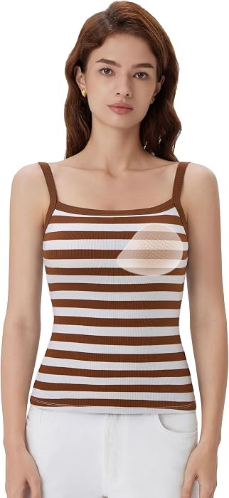 SUUKSESS Women Cotton Rib Padded Tank Tops Sleeveless Spaghetti Strap Square Neck Tops Summer Cam... | Amazon (US)