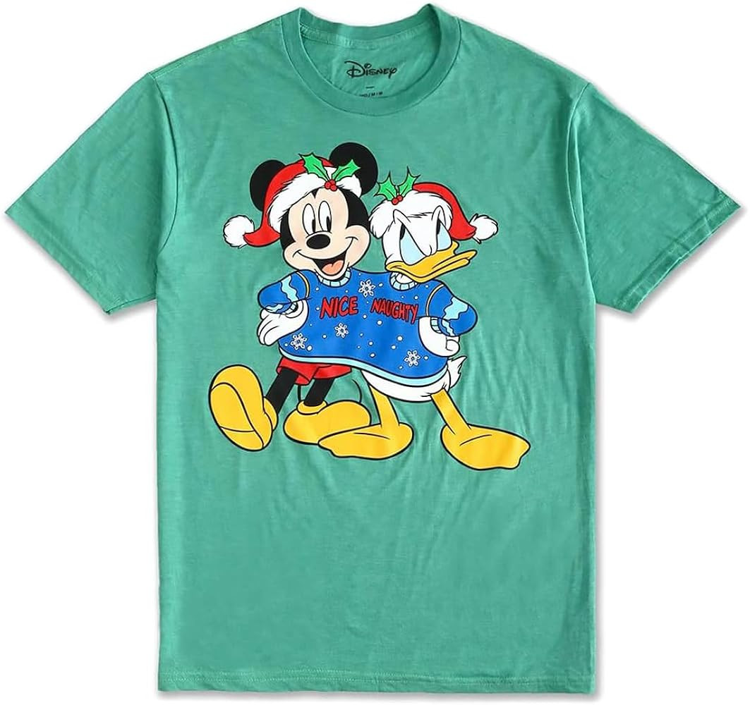 Disney Men's Mickey Mouse and Donald Duck Nice Naughty Funny Christmas T-Shirt | Amazon (US)