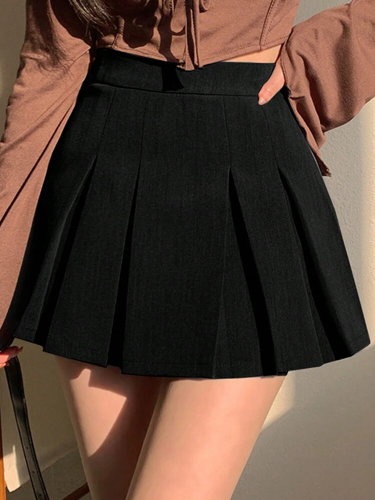 DAZY Women's Solid Color Woven Elegant Pleated Skirt | SHEIN