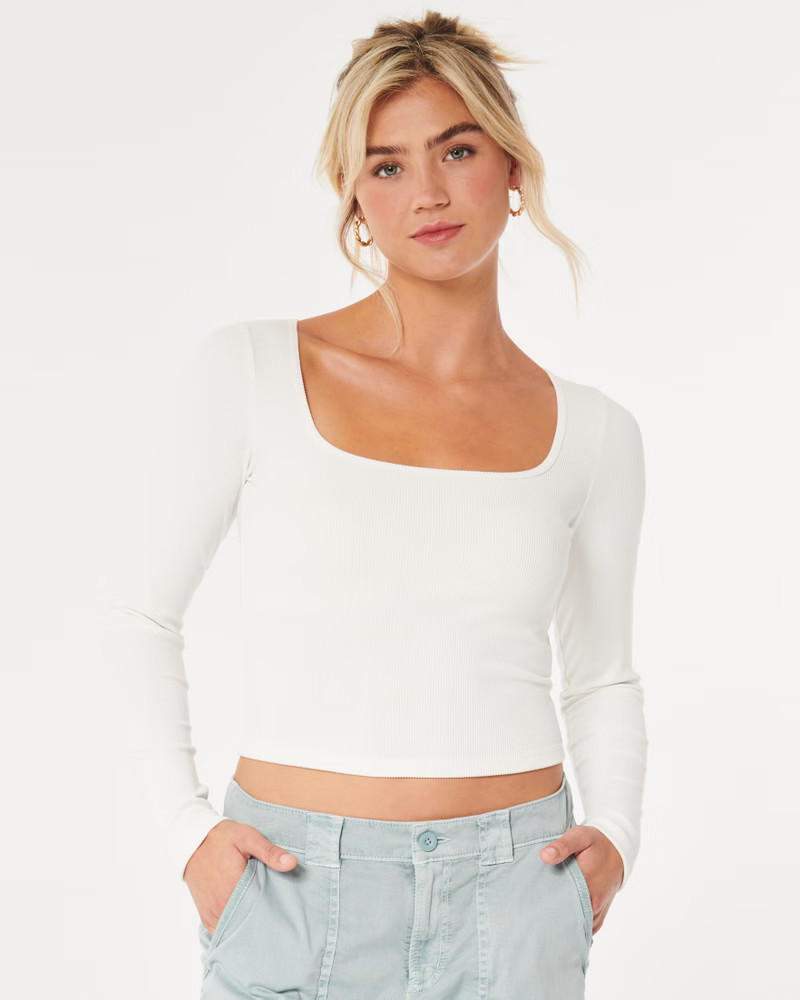 Ribbed Seamless Fabric Square-Neck Top | Hollister (UK)