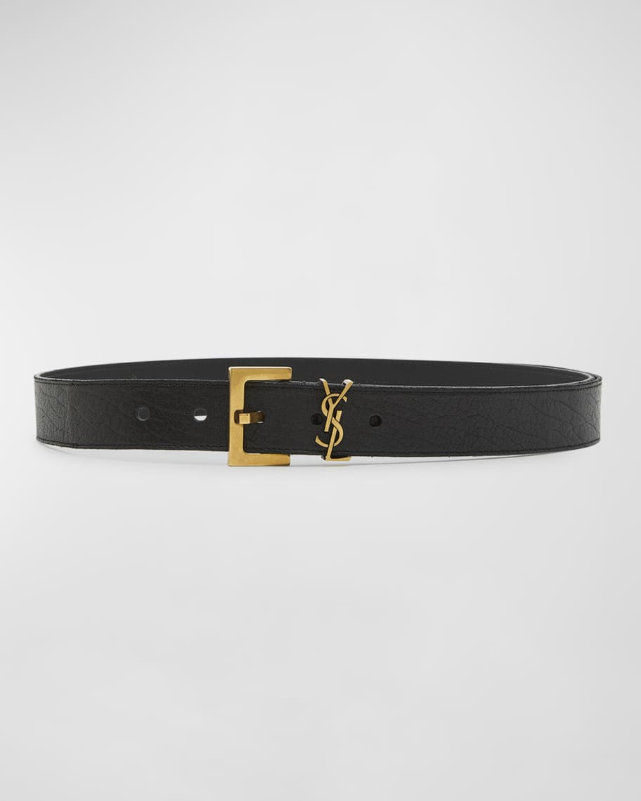 Saint Laurent YSL Pebble-Grain Leather Belt | Neiman Marcus