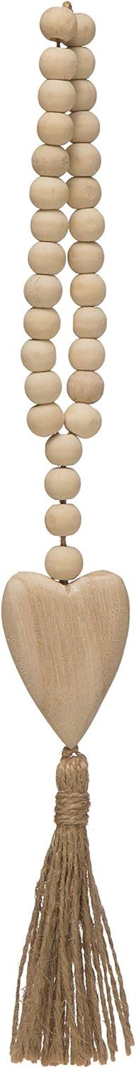 Creative Co-Op Paulownia Wood Beads with Heart Pendant & Jute Tassel Garland, Cream | Amazon (US)
