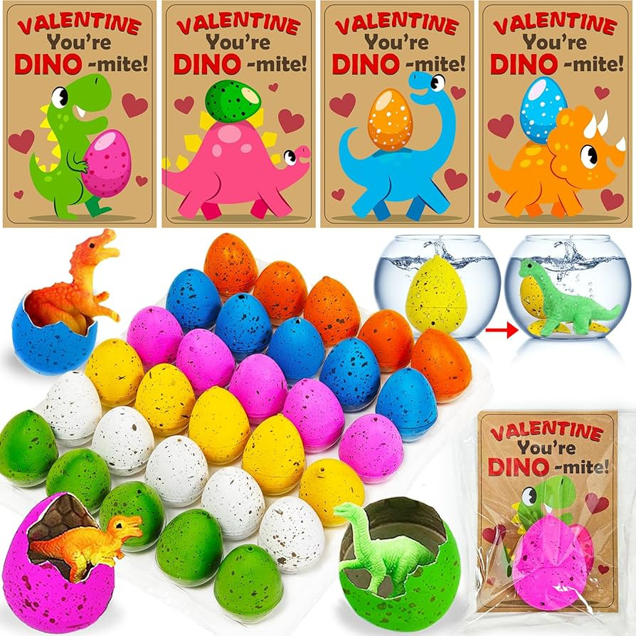 30 Pack Valentines Day Gifts for Kids Boys, Dinosaur Egg Hatching with Valentines Cards for Kids ... | Amazon (US)