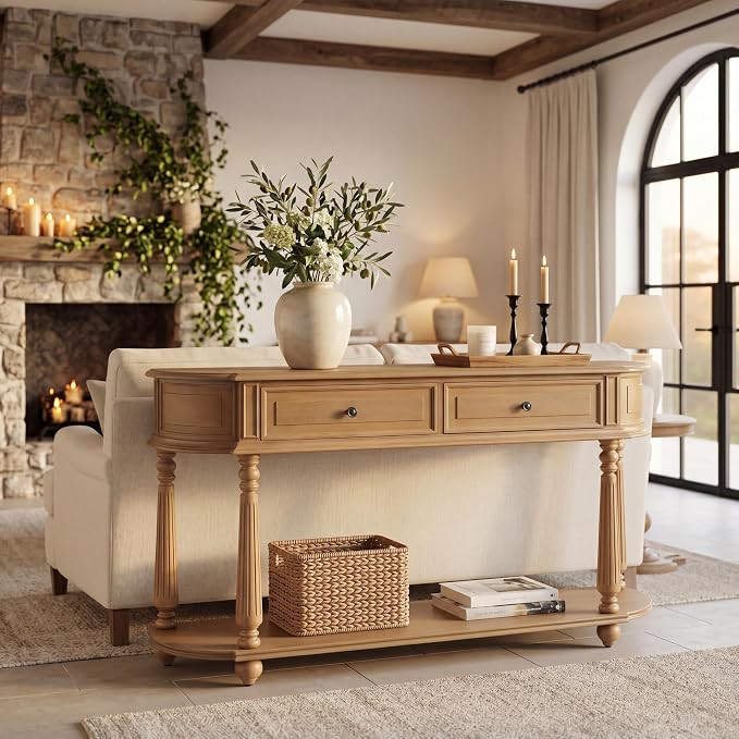 Merax 60 Inch Half Moon Console Table with 2 Drawers and Lower Shelf | Amazon (US)