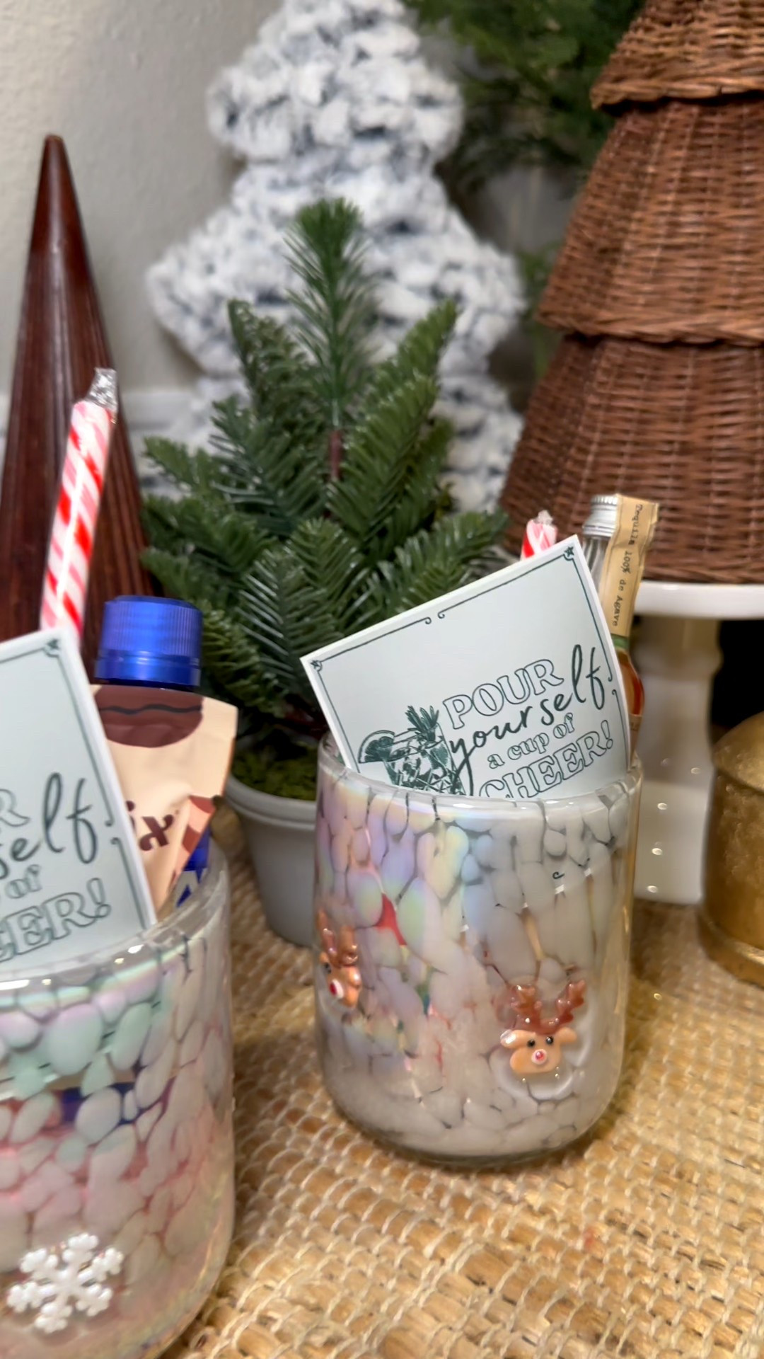 These Mini Burrrrr Baskets are perfect for the season! Pour Yourself A Cup Of Cheer is our theme. Sweet, simple, fun & festive. You can always leave out the mini bottle & it will be a Holiday mocktail! Follow along for more gift ideas🎄🎁❤️

#LTKSeasonal #LTKGiftGuide #LTKHoliday