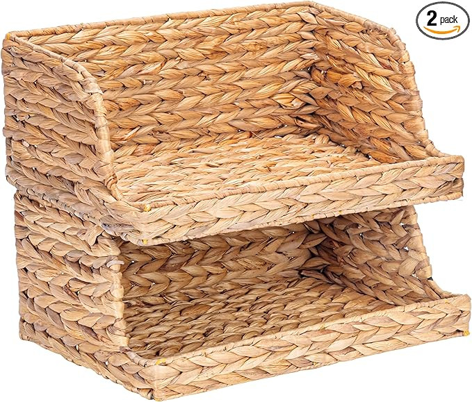 VATIMA Water Hyacinth Storage Baskets with Large Open-Front for Kitchen, Decorative for Living Ro... | Amazon (US)