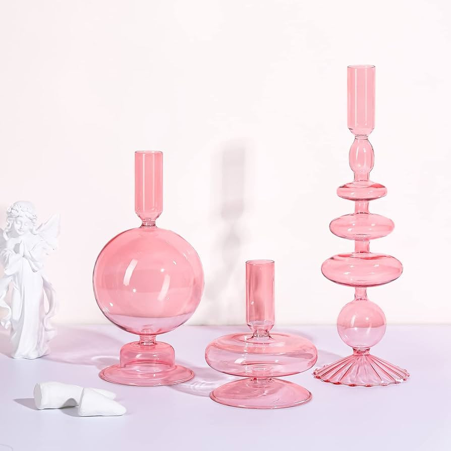 Rtteri 3 Pcs Glass Candlestick Holders Glass Taper Candle Holders Groovy Candlestick Wavy Glass C... | Amazon (US)