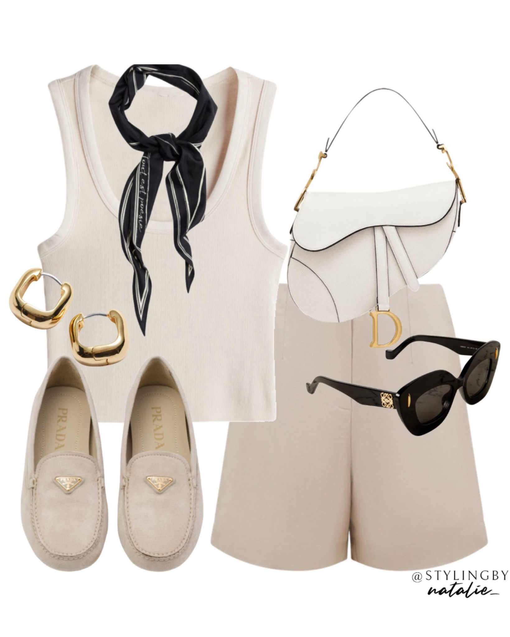 Scoop neck vest, Bermuda shorts, Loewe sunglasses, Dior saddle bag, Prada loafers, scarf and gold earrings.
Summer outfit, casual chic, smart casual.

#LTKshoes #LTKstyletip #LTKeurope