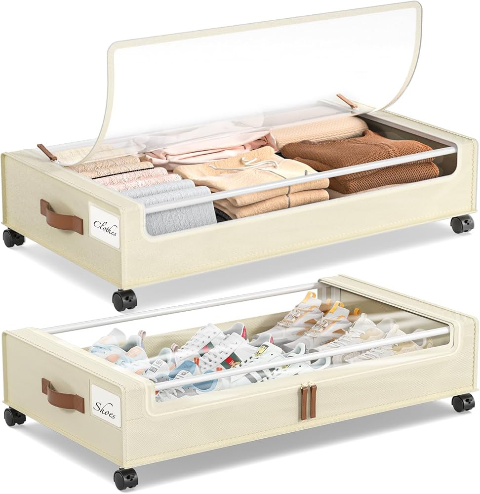 Yecaye Under Bed Storage with Wheels, 2 Pack Under Bed Storage Containers, 60L Underbed Shoe Stor... | Amazon (US)
