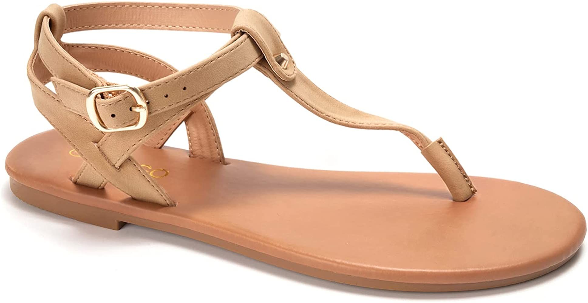 Thong Flat Sandals, Casual T Strap Dress Sandals, Adjustable Ankle Buckle Dress Thong Sandals with S | Amazon (US)