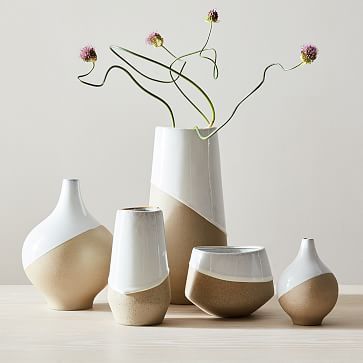 Half-Dipped White Stoneware Vases | West Elm (US)