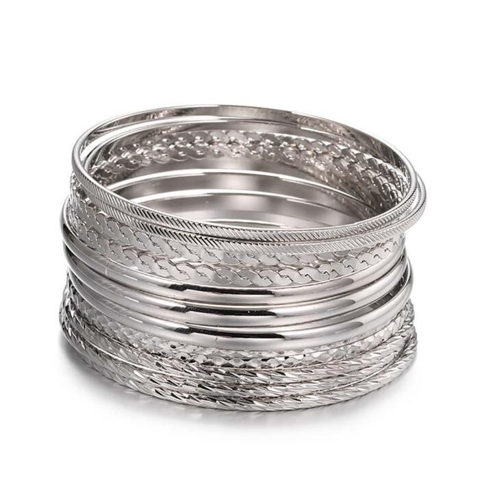 12pcs/set Textured Metal Bangle | SHEIN