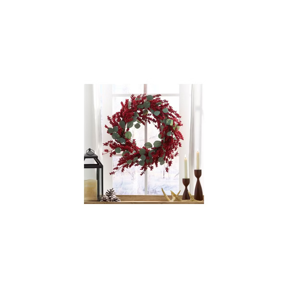 Luupatchy 29in Red Berry and Eucalyptus Door Wreath for Indoor Decor, Red | Target