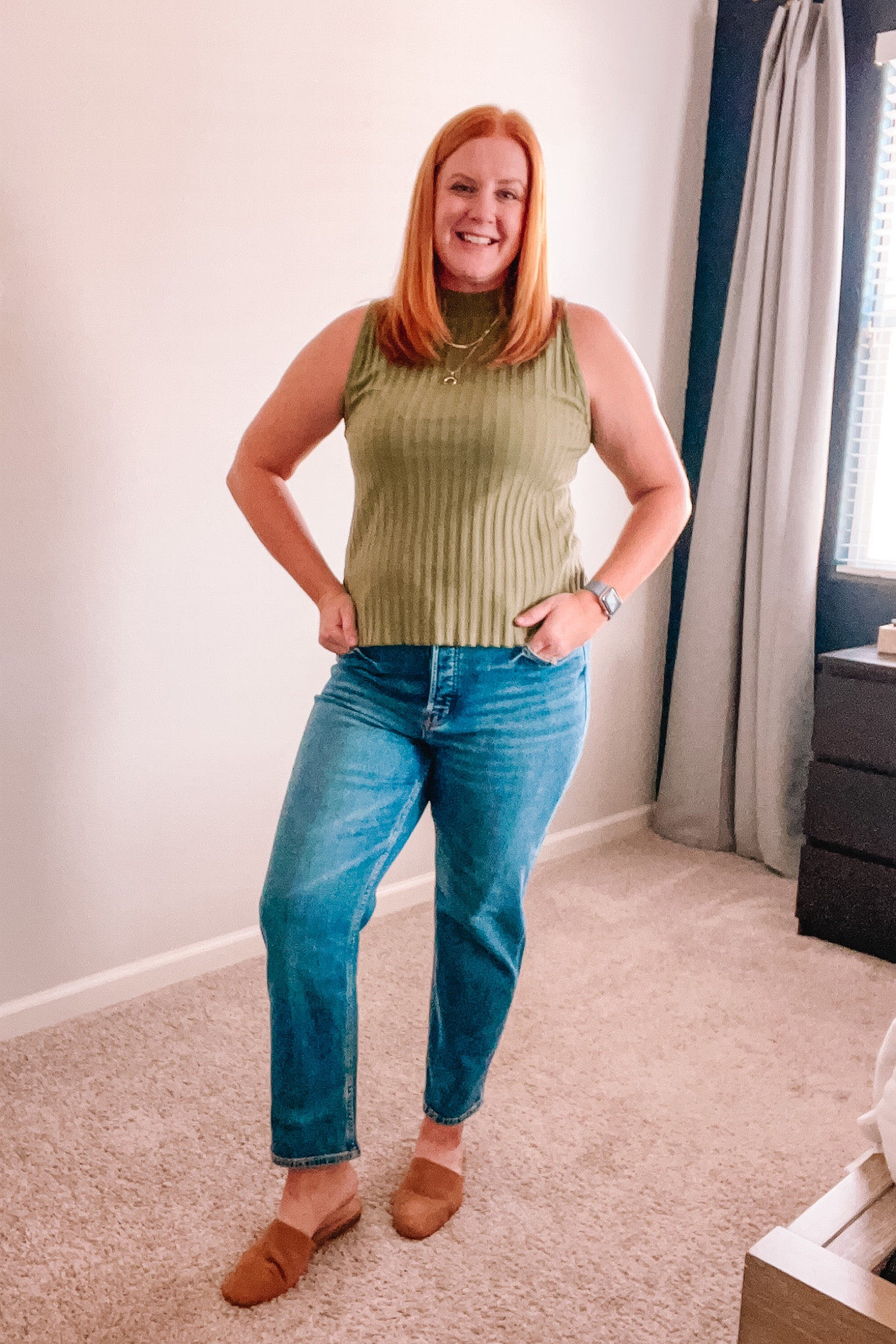 #easyoutfit for cool mornings and hot afternoons. These jeans are 50% off today too!
#midsizefashion #midsizedfashion #midsizedmom #momoutfit #whattowearmom #easymomoutfit #fallmidsizedlook

#LTKSeasonal #LTKsalealert #LTKshoecrush