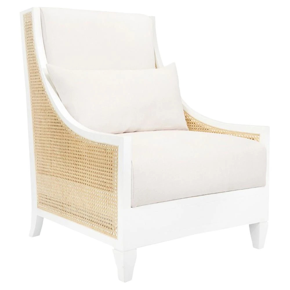 Raleigh Coastal Eggshell White Mahogany Bleached Cane Club Chair | Kathy Kuo Home