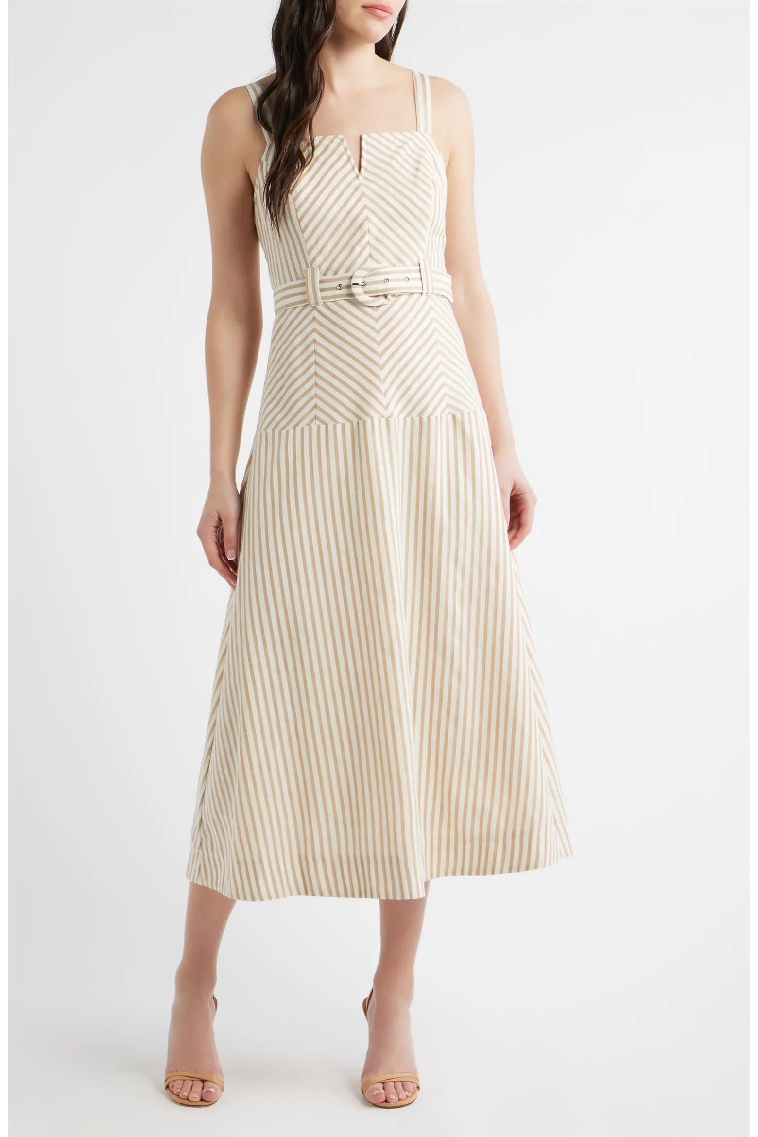 Stripe Belted Sleeveless Midi Dress (Women) | Nordstrom | Nordstrom