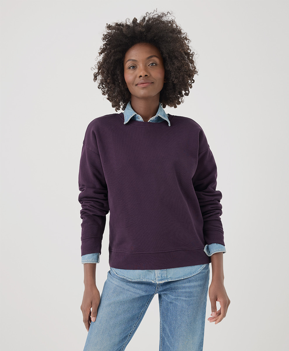 Women's Plum Cloud Brushed Fleece Crew Sweatshirt S | Pact Apparel