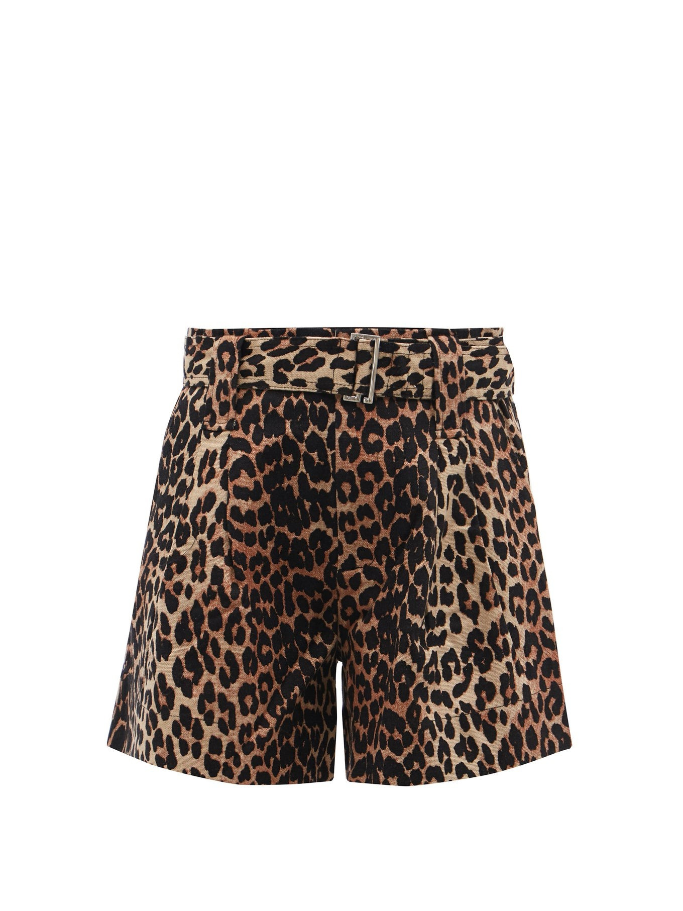 Belted leopard-print linen-blend hopsack shorts | Ganni | Matches (UK)