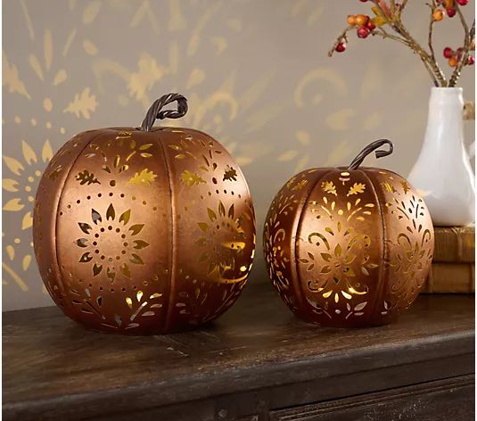 Sister Road by JG Set of 2 Iron Pumpkin Lanterns - QVC.com | QVC