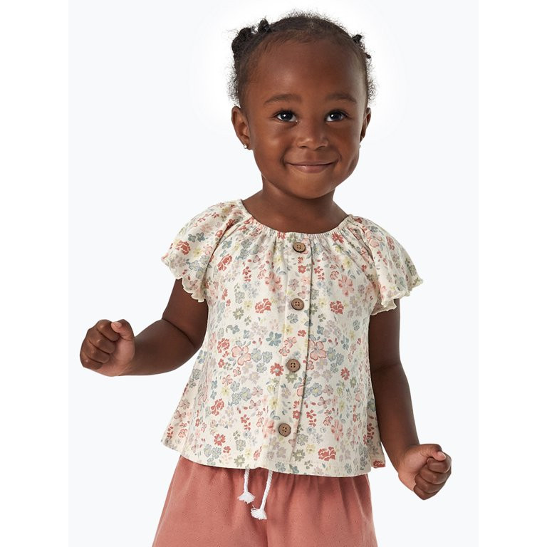 Modern Moments by Gerber Toddler Girl Organic Ruffled Short Sleeve Top, Sizes 12M-5T | Walmart (US)