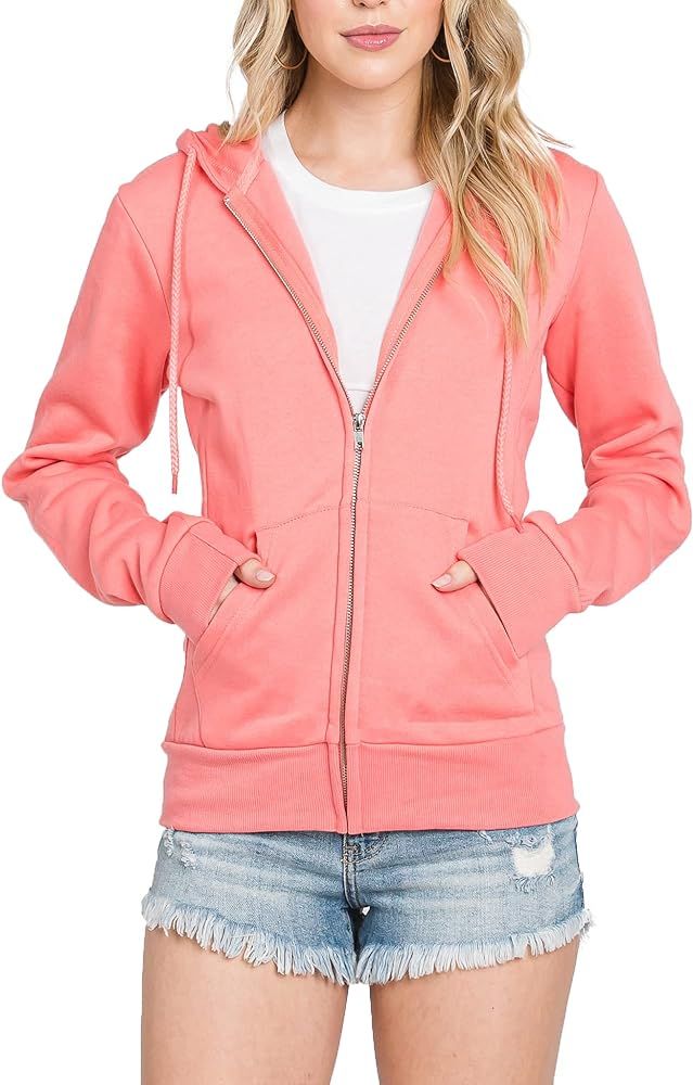 Urban Look Womens Fashion Fleece Drawstring Zip Up Hoodies with Kangaroo Pockets | Amazon (US)