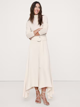 Pebbled Crepe Handkerchief-Hem Long Midi Skirt | Banana Republic (US)