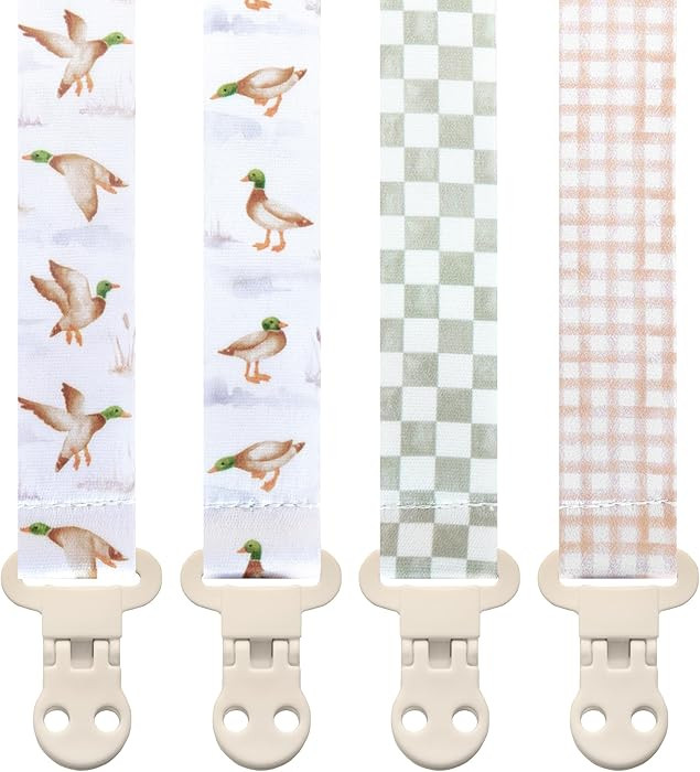 Stadela Baby Pacifier Clip Holder - Boy and Girl Unisex 4 Pack Gift Set – Neutral Checker Gingh... | Amazon (US)