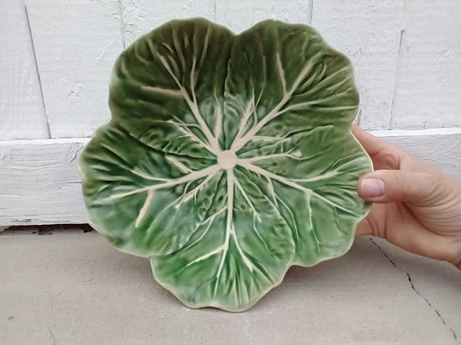 Bordallo Pinheiro Cabbage Leaf Ceramic Serving Soup Salad Bowl 2x Made In Portugal Excellent cond... | Etsy (US)