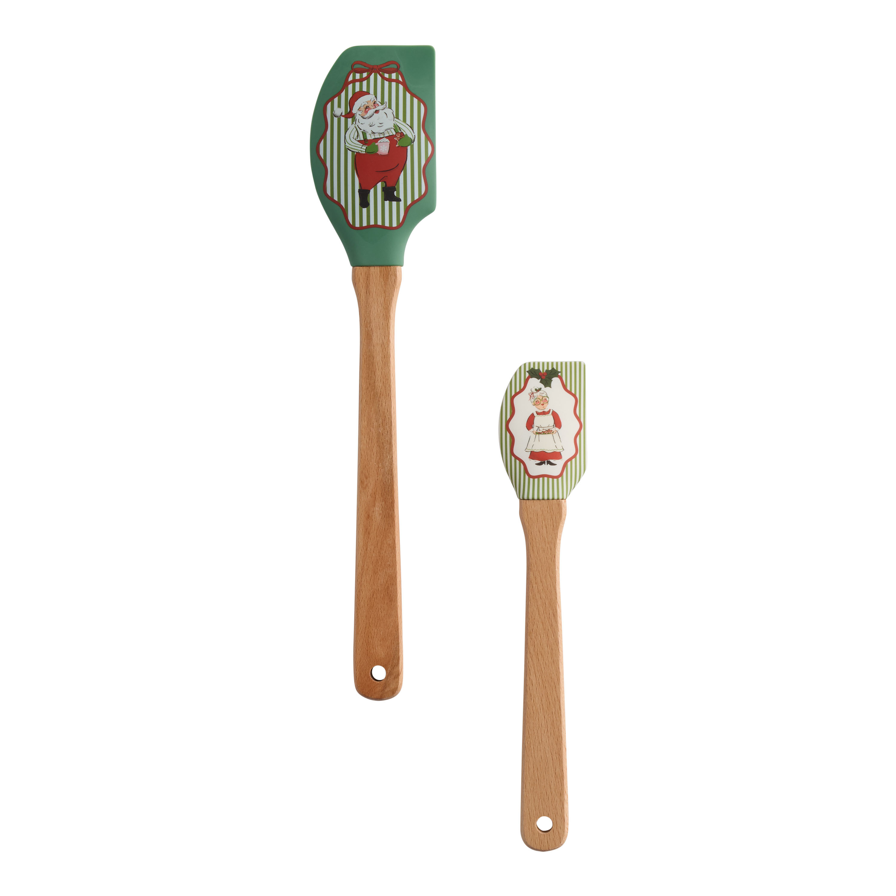 Silicone and Wood Santa and Mrs. Claus Spatulas 2 Pack | World Market