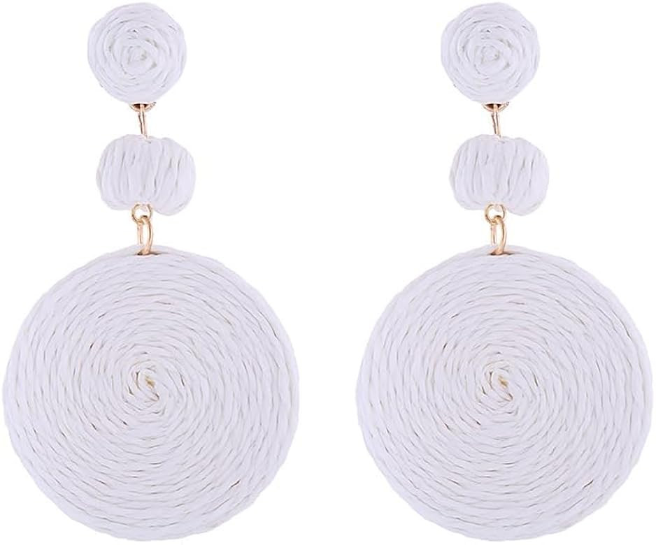 Boho Raffia Ball Earrings for Women, Handmade Statement Drop Earrings Straw Dangle Earrings Beach... | Amazon (US)
