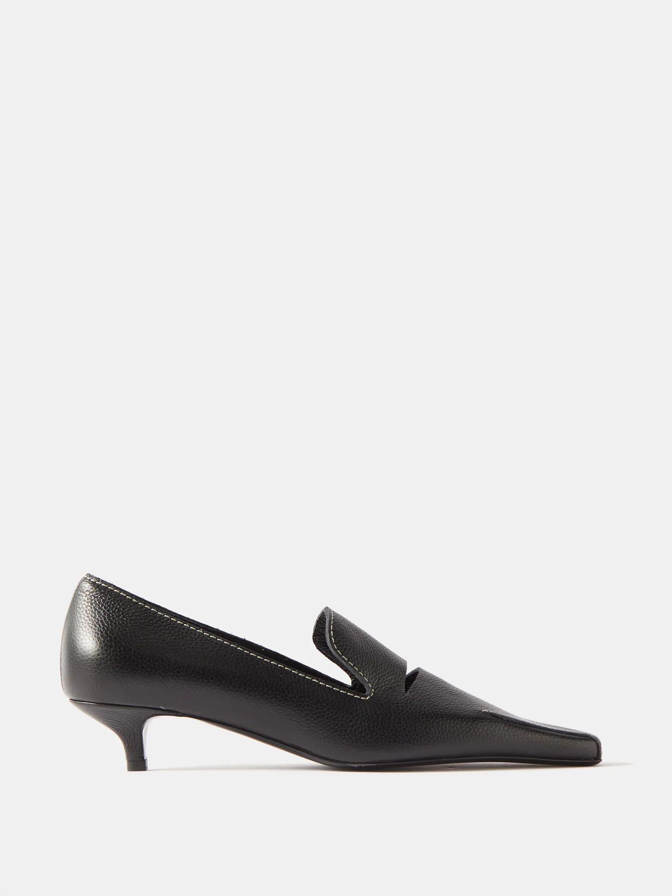Topstitched leather kitten-heel pumps | Matches (US)