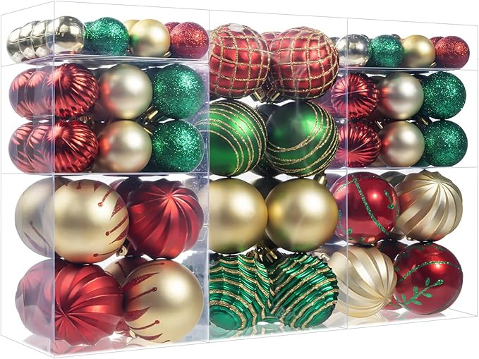 100Pcs Christmas Ball Ornaments Set, Assorted Shatterproof Christmas Ornament, Christmas Tree The... | Amazon (US)