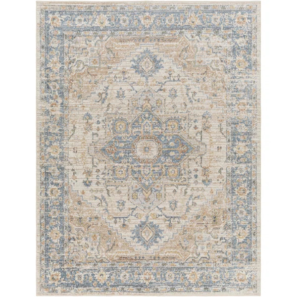 Weber Machine Washable Oriental Ivory/Blue Area Rug | Wayfair North America