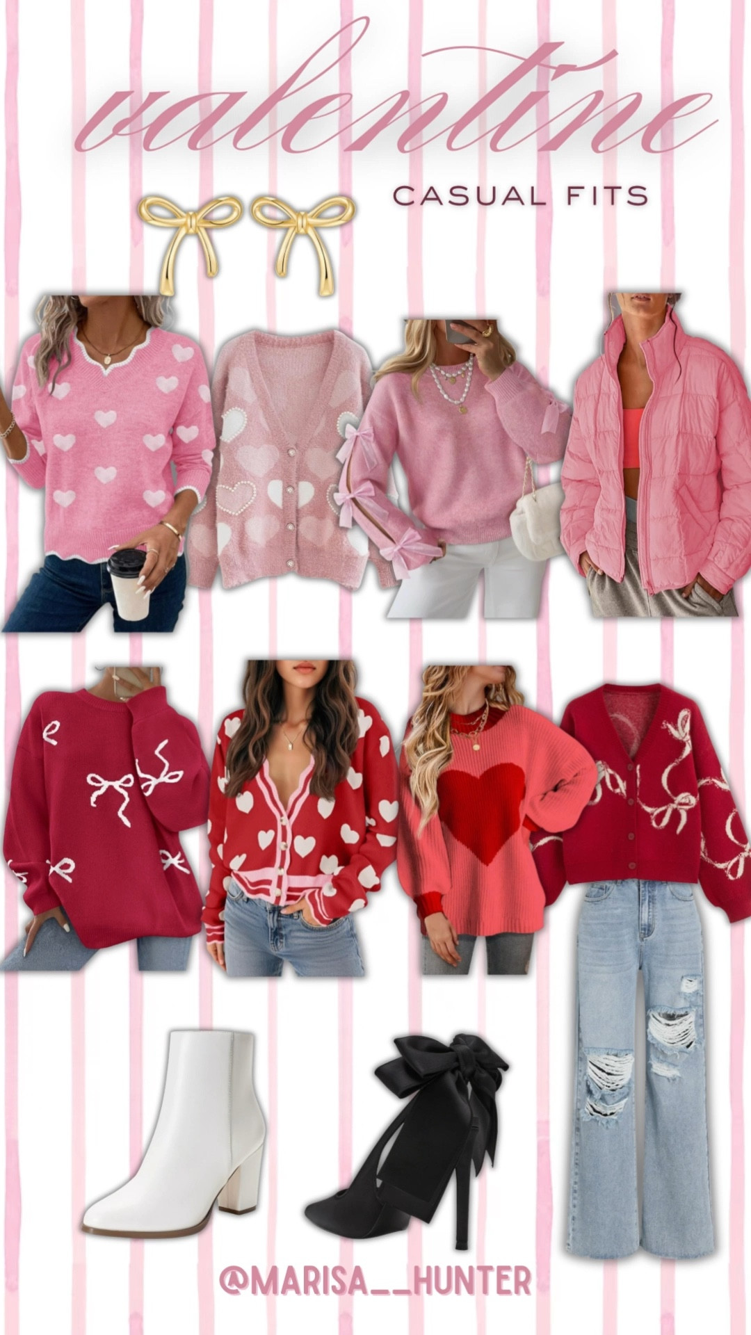 Casual Valentine’s Day outfits

Pink Red White Love Day hearts bows white booties bow heels Valentine sweater mom outfit volunteer at school for the holiday party what moms wear ootd mom style 

 #LTKValentine #LTKootd #LTKmomlife