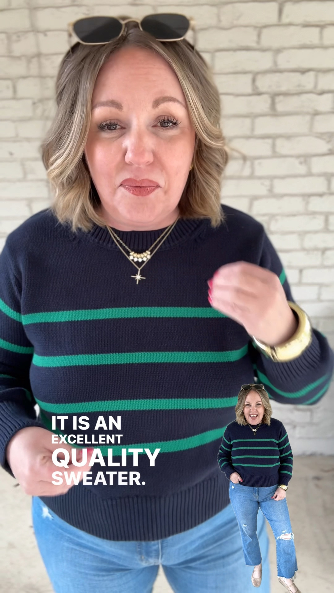 Size medium in this $18 Gap sweater!!! Also comes in solids  

#LTKSeasonal #LTKStyleTip #LTKFindsUnder50