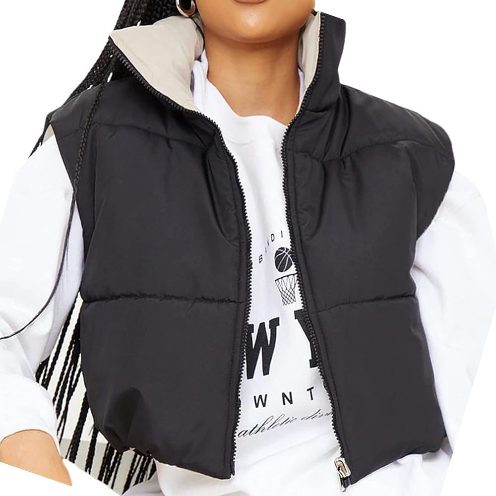 SHIBAOZI Women Girls Cropped Puffer Vest Jackets Casual Zip-up Sleeveless Winter Warm Down Coat | Amazon (US)
