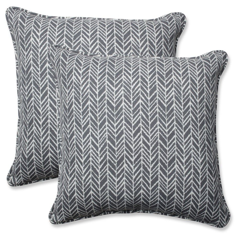Outdoor/Indoor Herringbone Gray Throw Pillow Set of 2 - Pillow Perfect, Adult Unisex | Target