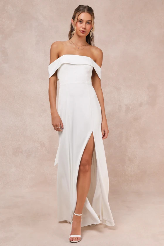 Dose of Love Ivory Satin Off-the-Shoulder Mermaid Maxi Dress | Lulus