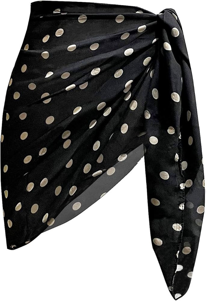 JRMLPL Women Short Sarong Beach Cover up Skirt Chiffon Swimsuit Sarongs Wrap (07 Polka Dot- Black) at Amazon Women\u2019s Clothing sto | Amazon (US)