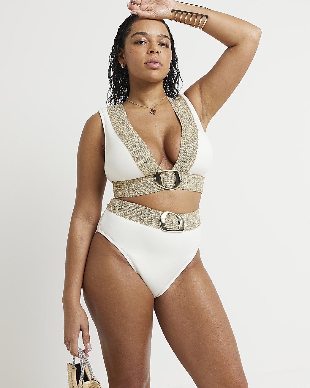 Cream fuller bust elastic buckle bikini top | River Island (UK & IE)