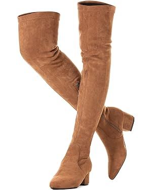 N.N.G Women Over the Knee Boots Suede Thigh High Low Heel Black Winter Flat Block Chunky OTK Long... | Amazon (US)