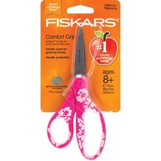 Fiskars 6" Soft Grip Big Kids Scissors - Pink Floral | Target