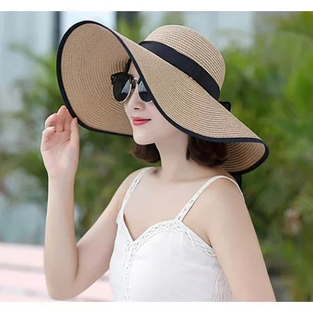 MIARHB Women s Summer Sunscreen Big Hat With Streamers Vacation Sunshade Beach Hat | Walmart (US)