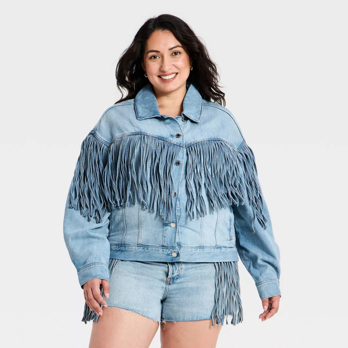 Women's Fringe Denim Jacket - Universal Thread™ Light Wash XXL | Target