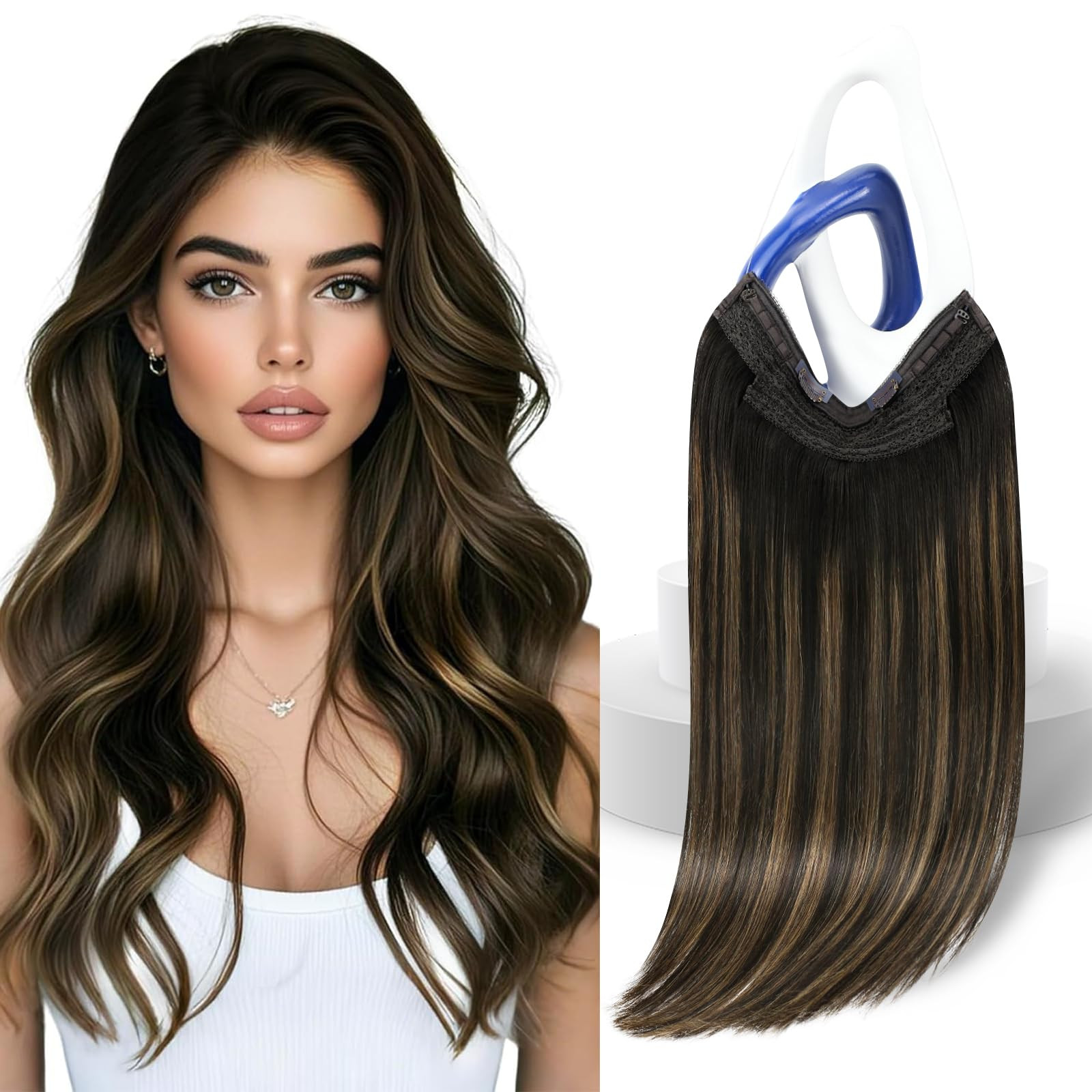 Sunny Hair Wire Hair Extensions Real Human Hair Softness 14 Inch 85G Color 2/2/6 Darkest Brown Ba... | Amazon (US)