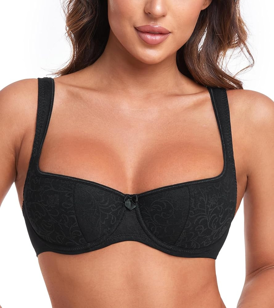 HACI Women's Sexy Balconette Bra Demi Half Cup Scoop Neck Push Up Shelf | Amazon (US)